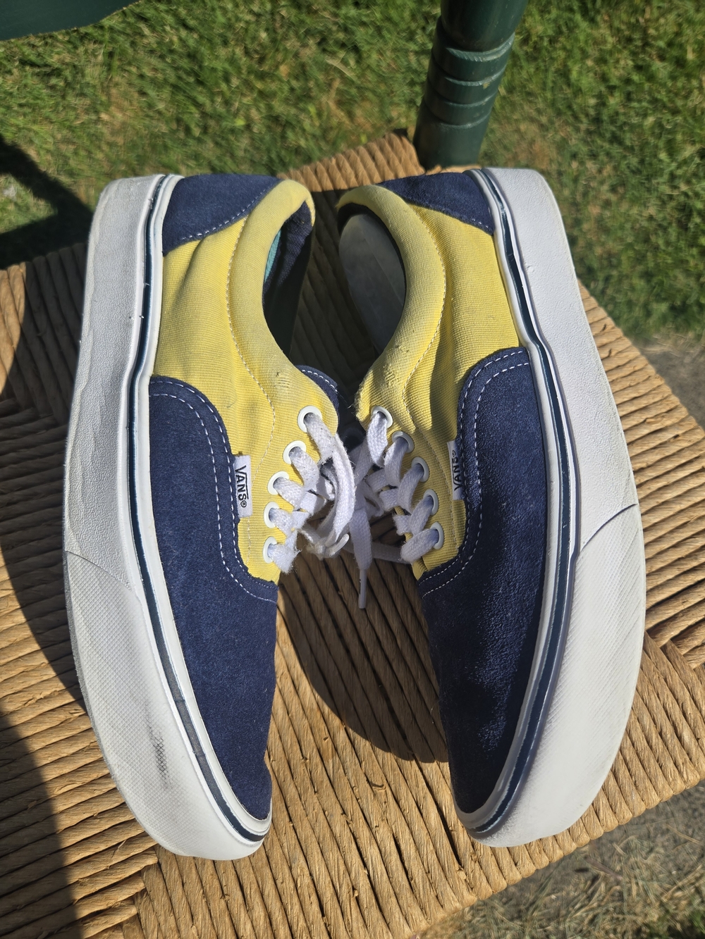 Vans Men's Navy and Yellow Suade And Canvas Low-Top Sneakers